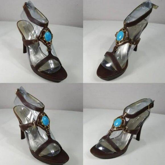 Pelle Moda Womens Sandals Size 9.5 Embellished Ankle Strap Open Toe Heels Shoes - Picture 3 of 8